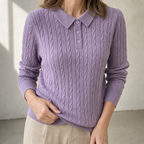 Elegant Cable Knit Polo Sweater for Women with a Modern, Timeless Design