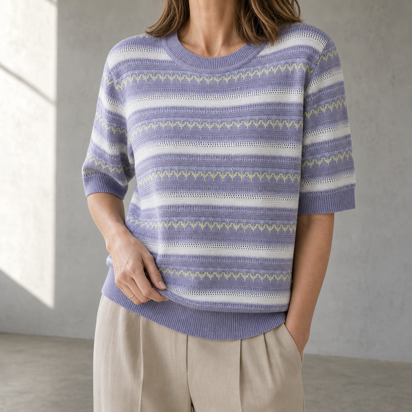 Stylish Striped Eyelet Pullover for Women with a Refined and Modern Appeal
