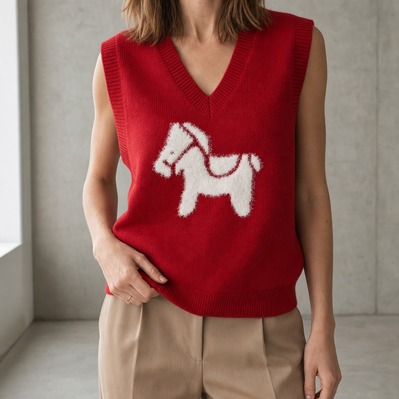 Comfortable Horse Motif Vest for Women with an Effortlessly Chic Style