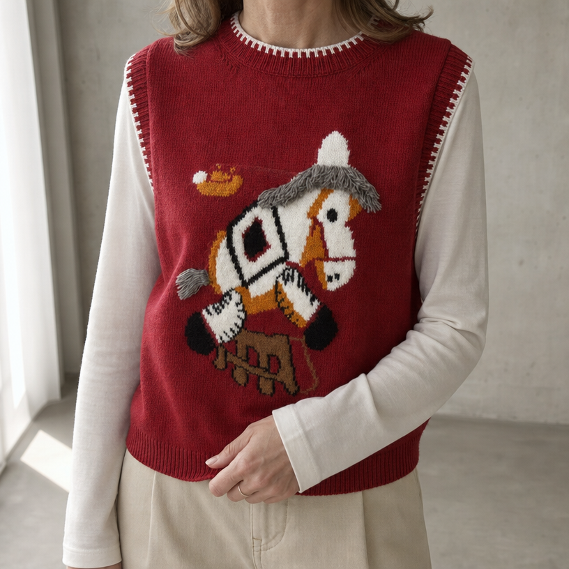 Stylish Horse Intarsia Vest for Women with a Refined and Modern Appeal