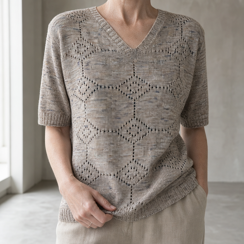 Comfortable Women's V-Neck Eyelet Pullover for Effortless Everyday Elegance