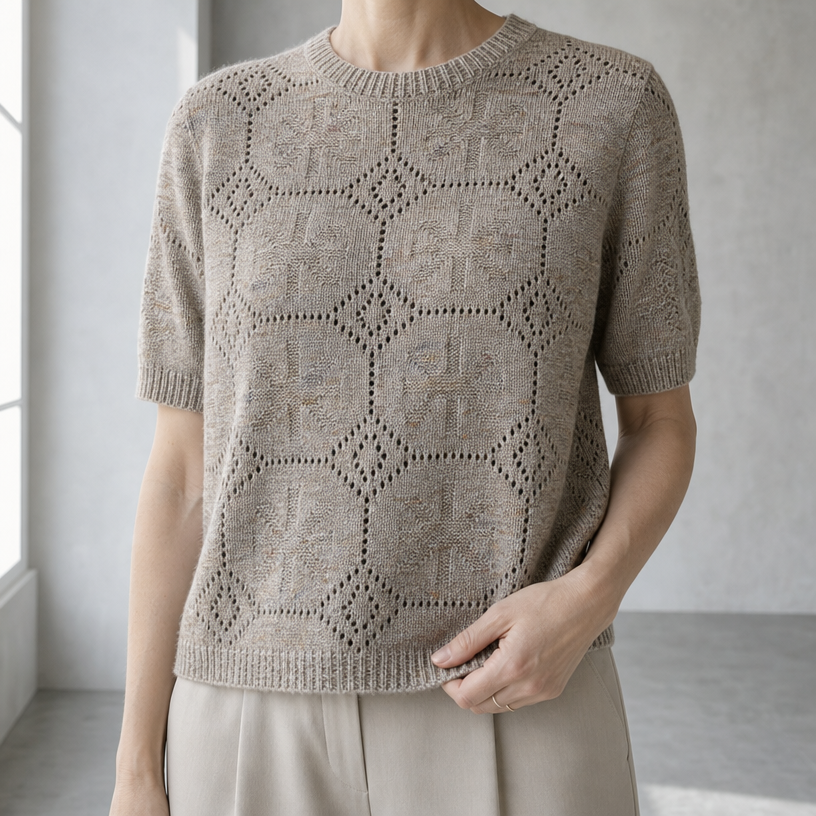 Stylish Short Sleeve Eyelet Pullover for Women with a Refined and Modern Appeal