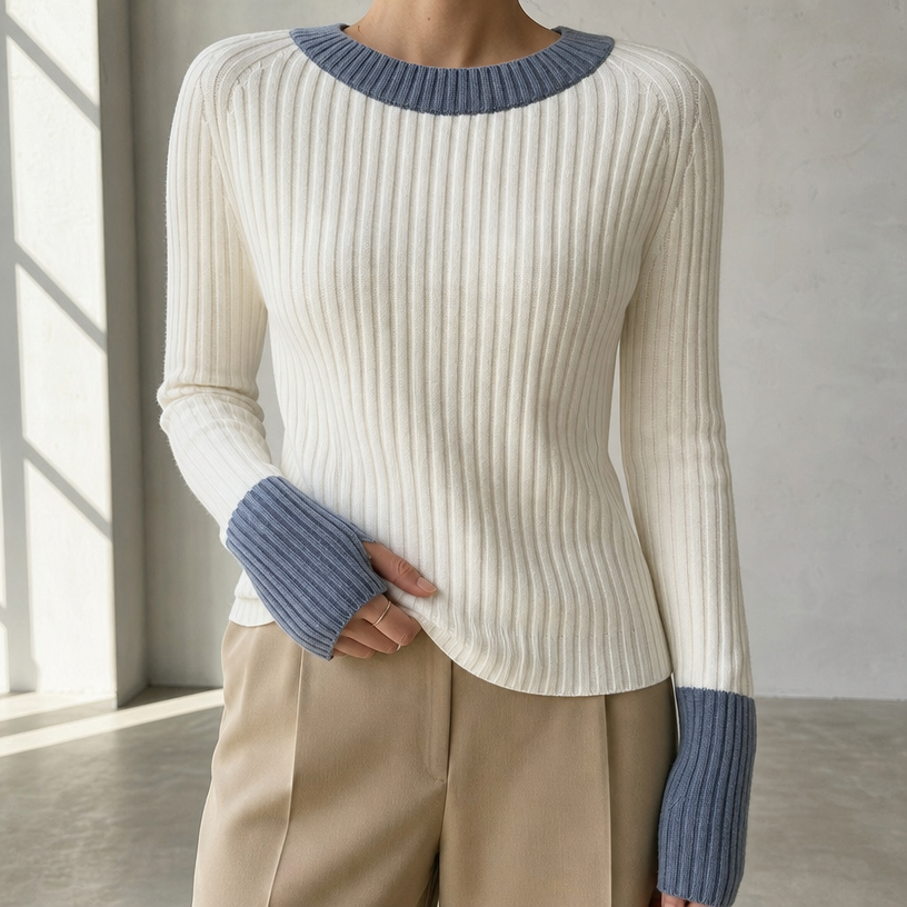 Elegant Women's Ribbed Thumbhole Pullover for a Sophisticated, Polished Everyday Look