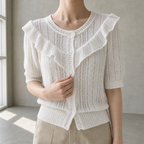 Comfortable Women's Scalloped Collar Cardigan with a Chic, Sophisticated Everyday Look