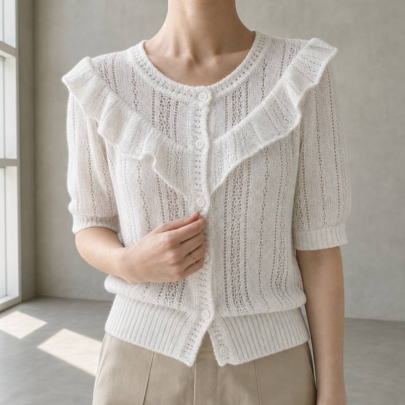 Comfortable Women's Scalloped Collar Cardigan with a Chic, Sophisticated Everyday Look