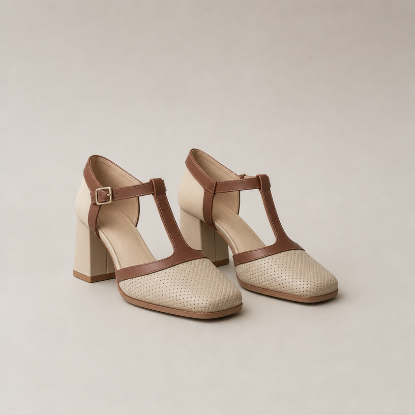 Elegant Women's Perforated T-Strap Pumps for Effortless Everyday Style and Comfort