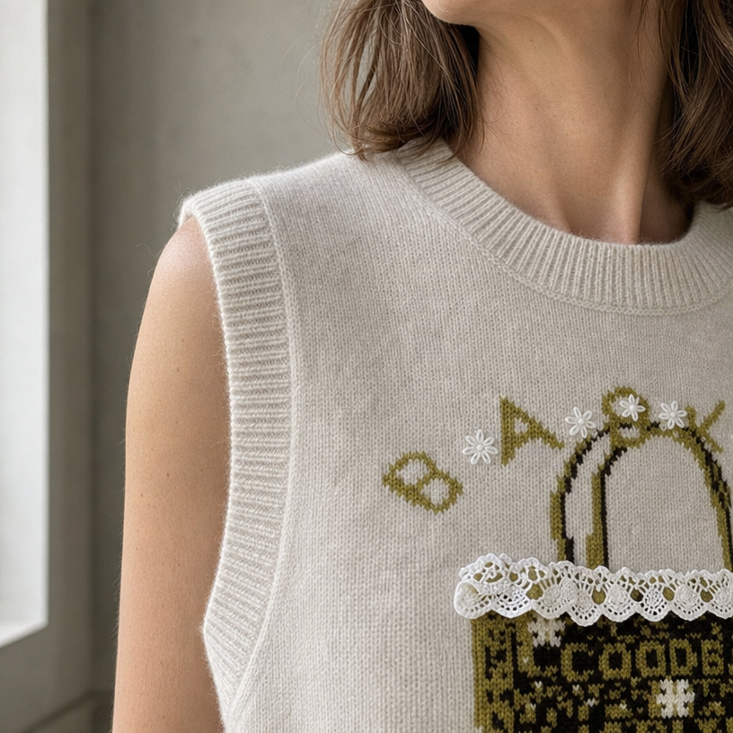 Elegant Women's Crewneck Intarsia Vest for Effortless Everyday Style and Comfort