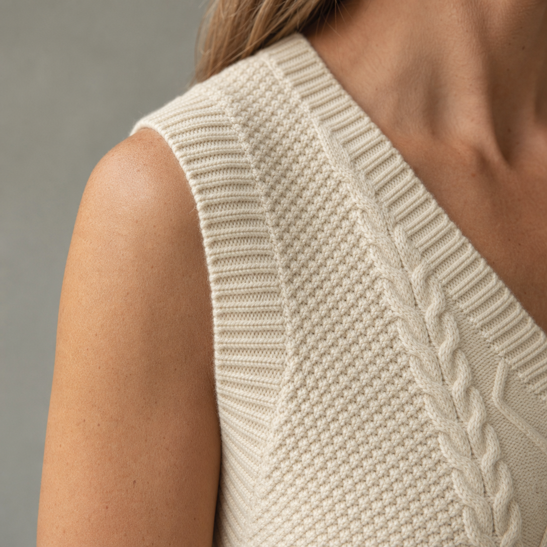 Comfortable Women's V-Neck Cable Vest for Effortless Everyday Elegance