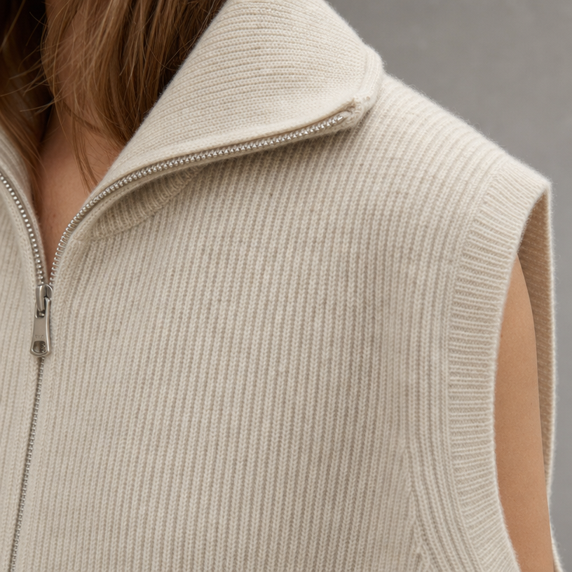 Comfortable Ribbed Zip-Up Vest for Women with an Effortlessly Chic Style