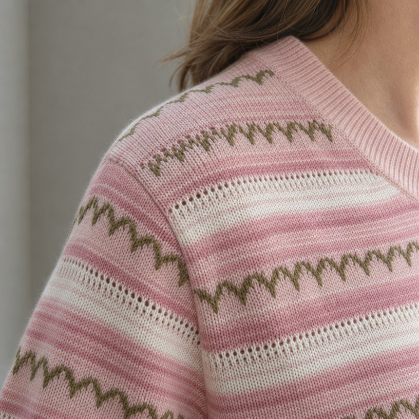Stylish Striped Eyelet Pullover for Women with a Refined and Modern Appeal