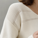 Elegant Women's Eyelet V-Neck Pullover for a Sophisticated, Polished Everyday Look