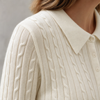 Elegant Cable Knit Polo Sweater for Women with a Modern, Timeless Design
