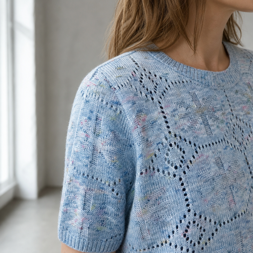 Stylish Short Sleeve Eyelet Pullover for Women with a Refined and Modern Appeal