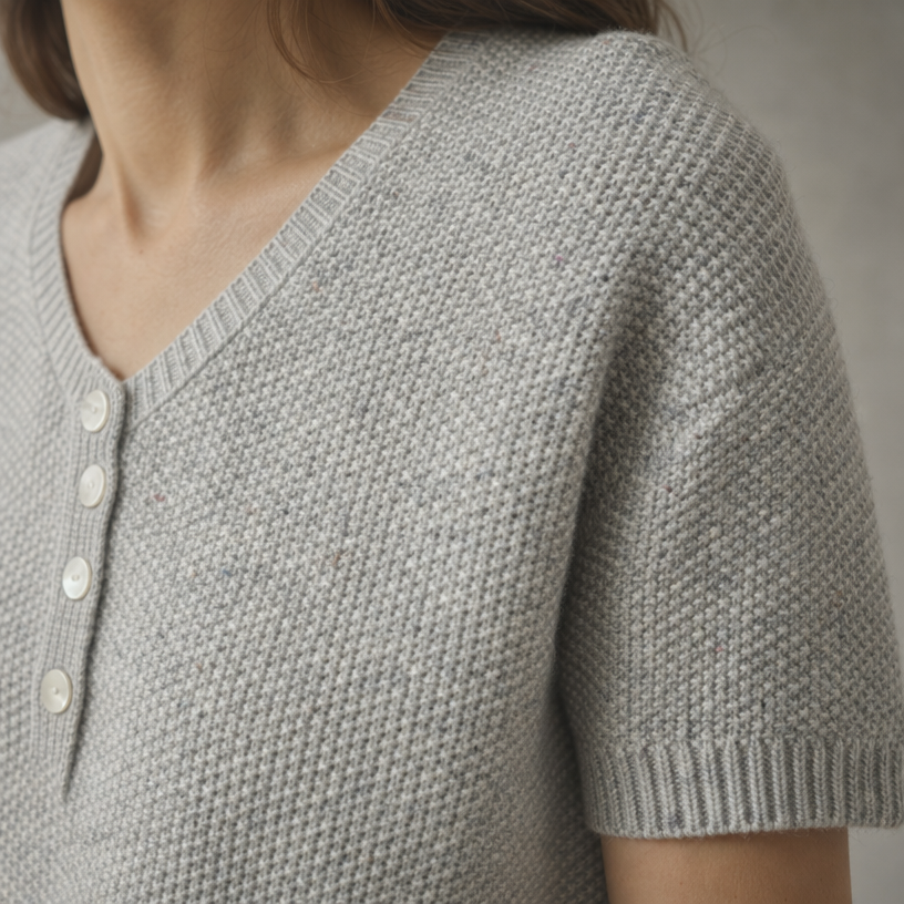 Elegant Short-Sleeve V-Neck Pullover for Women with a Modern, Timeless Design