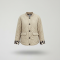 Chic Leopard Cuff Quilted Bomber Jacket Beige