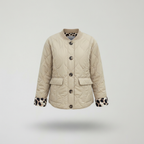 Chic Leopard Cuff Quilted Bomber Jacket Beige