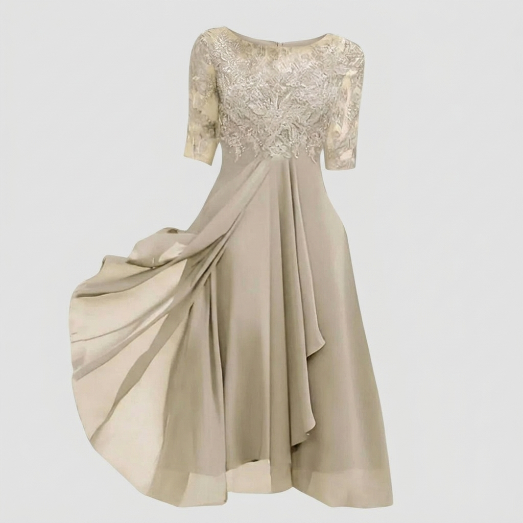 Timeless Elegance Lace Midi Dress | Special Occasion Beige