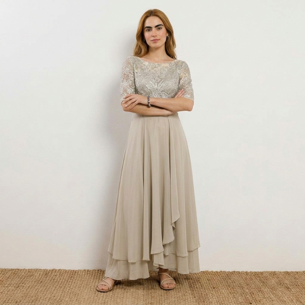 Timeless Elegance Lace Midi Dress | Special Occasion Beige