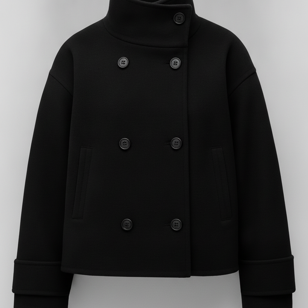 The Refined Cropped Double-Breasted Jacket Black