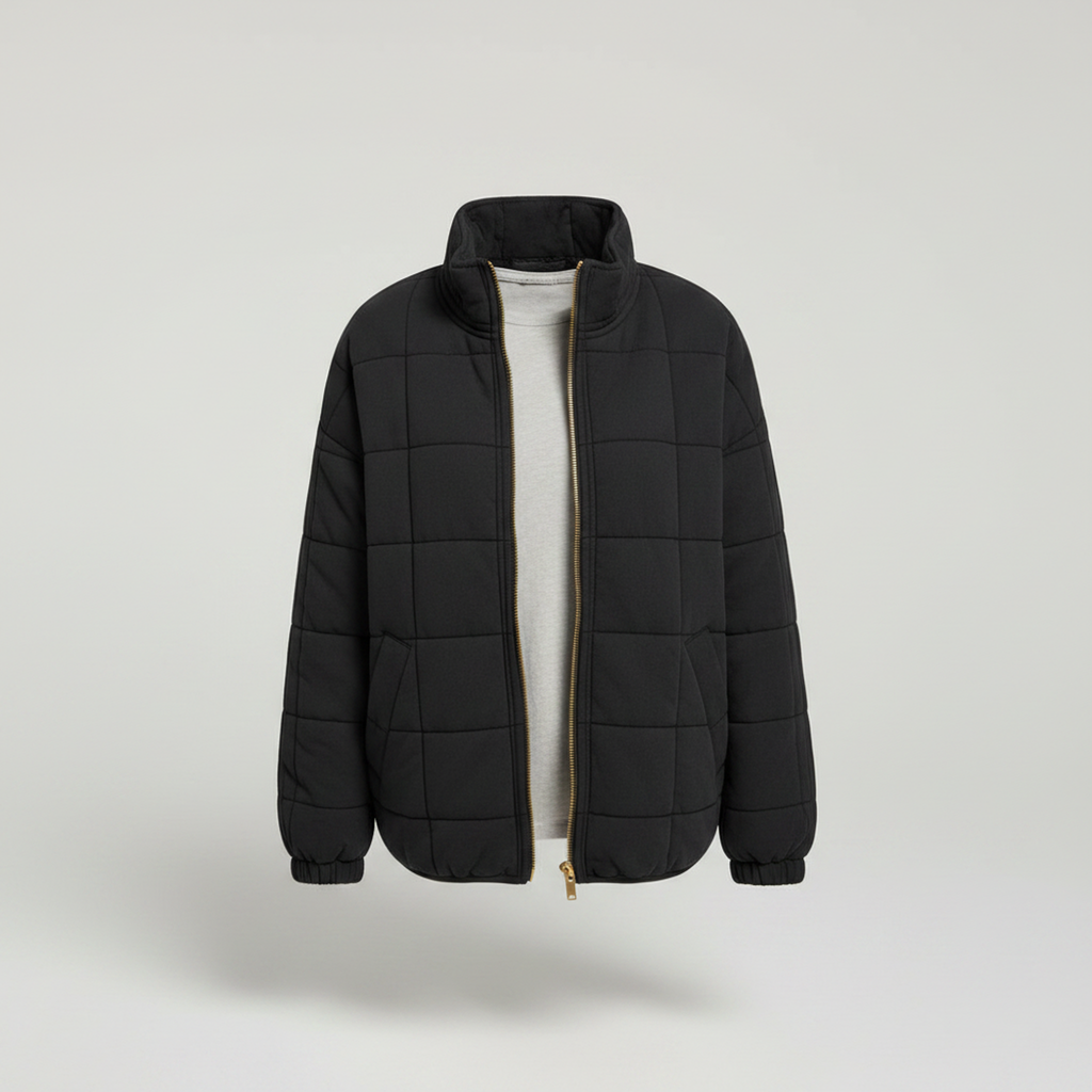 Chic Oversized Quilted Bomber Jacket Black