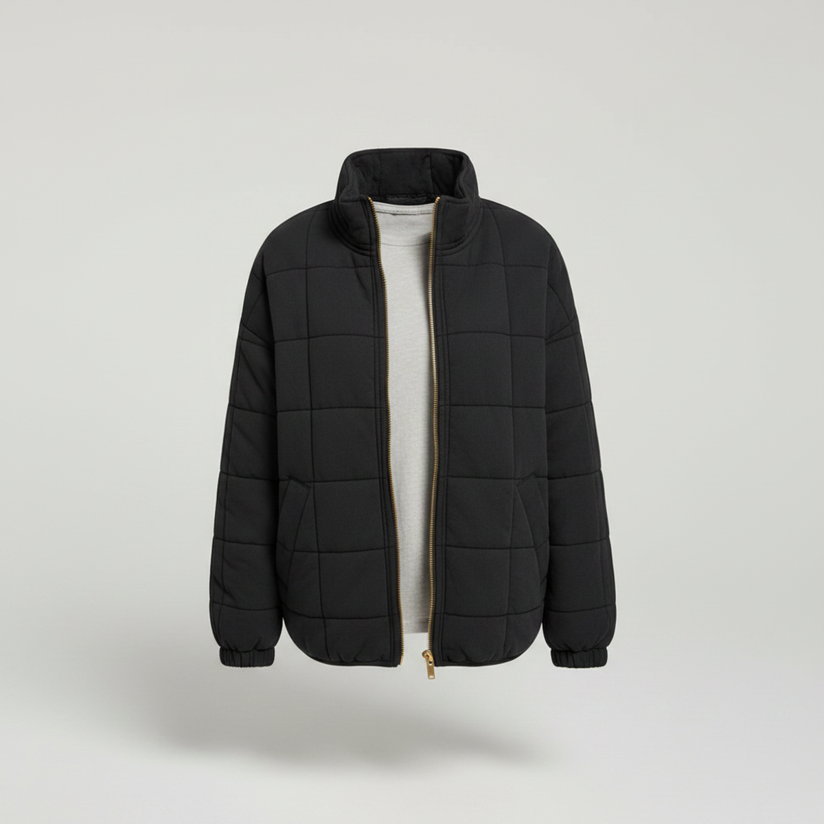 Chic Oversized Quilted Bomber Jacket Black