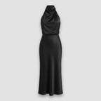 Radiant Draped Midi Dress | Elegant Halter Neck Gown Black