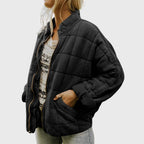 Chic Oversized Quilted Bomber Jacket Black