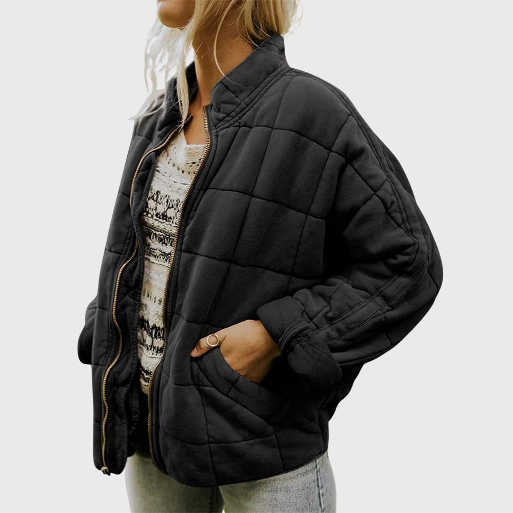 Chic Oversized Quilted Bomber Jacket Black