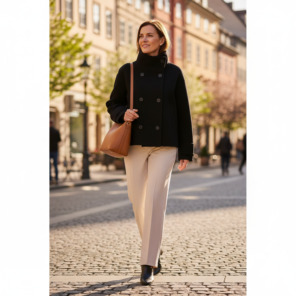The Refined Cropped Double-Breasted Jacket Black
