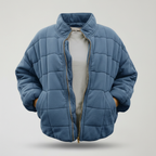 Chic Oversized Quilted Bomber Jacket Blue
