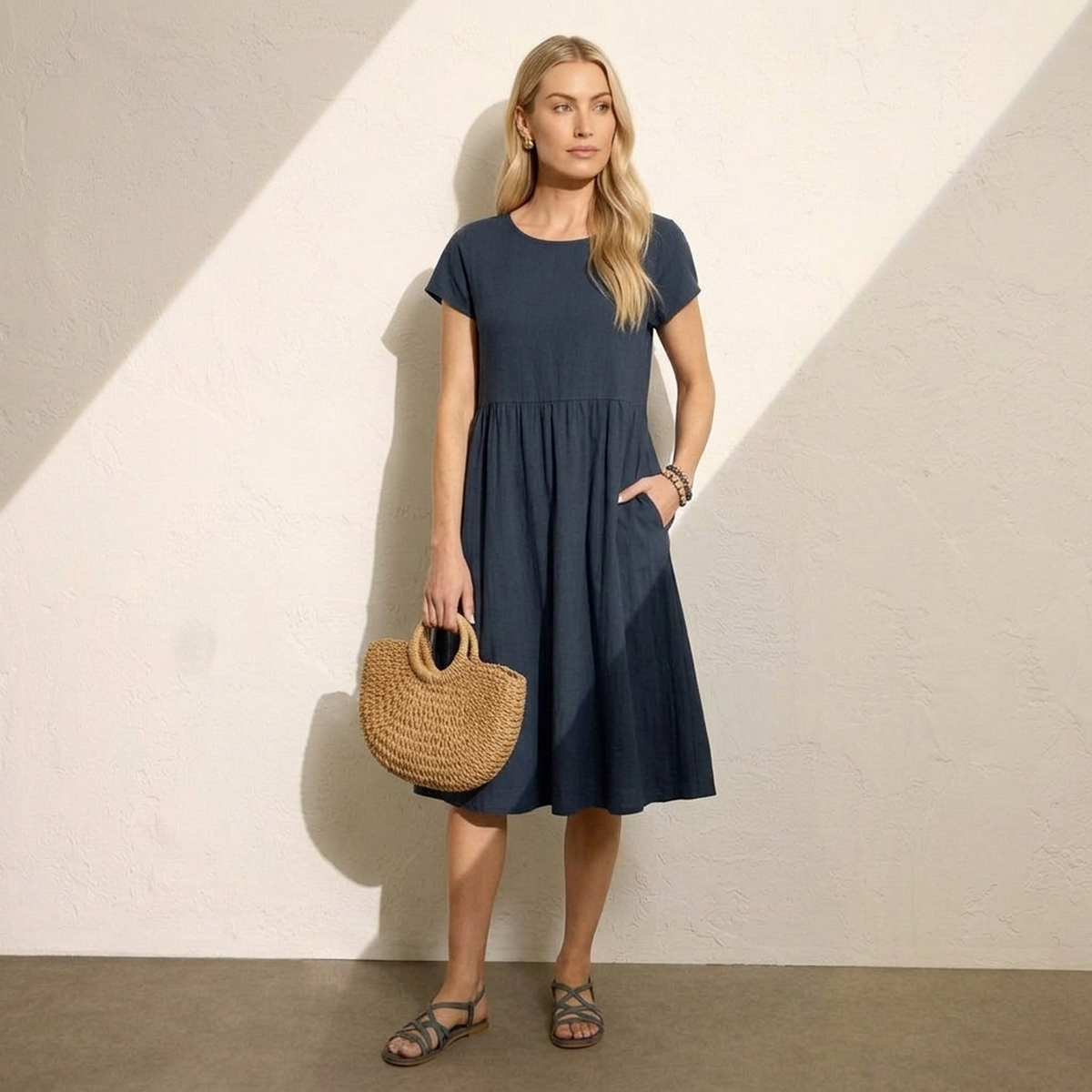 The Effortless Flow Midi Dress Dark Blue