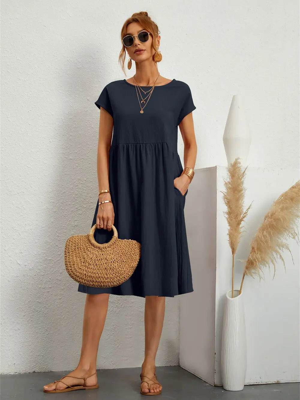 The Effortless Flow Midi Dress Dark Blue