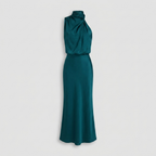 Radiant Draped Midi Dress | Elegant Halter Neck Gown Dark Teal