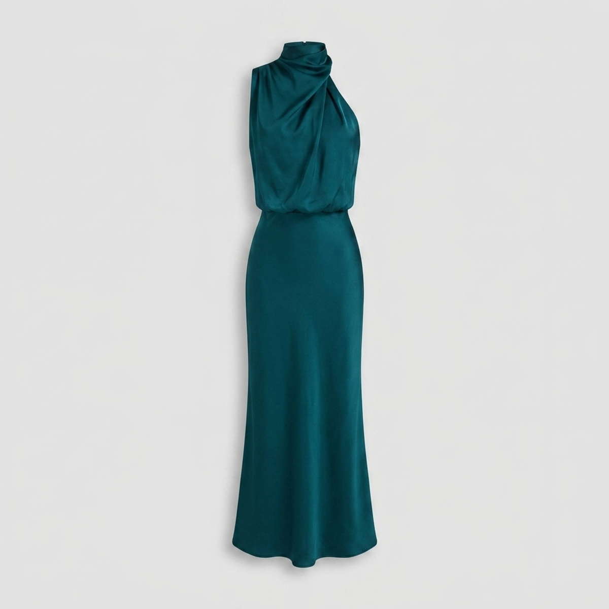 Radiant Draped Midi Dress | Elegant Halter Neck Gown Dark Teal