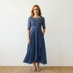 Timeless Elegance Lace Midi Dress | Special Occasion Dunkelblau