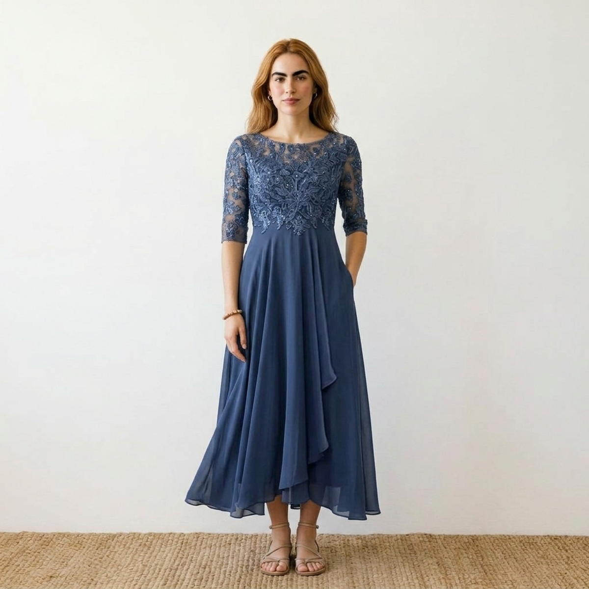 Timeless Elegance Lace Midi Dress | Special Occasion Dunkelblau