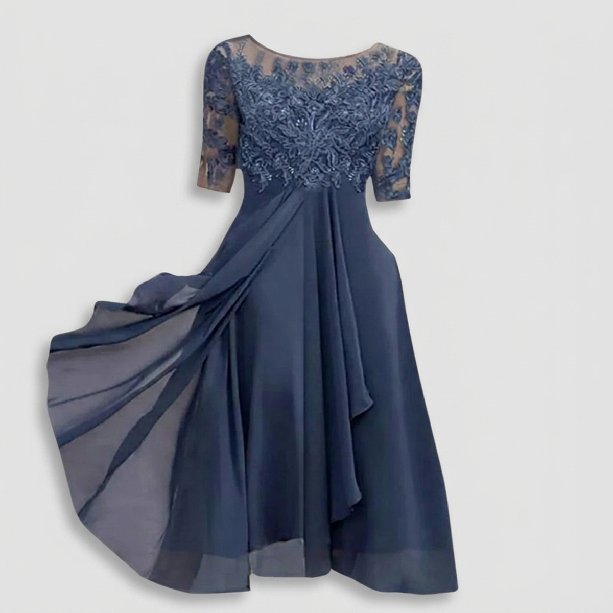 Timeless Elegance Lace Midi Dress | Special Occasion Dunkelblau