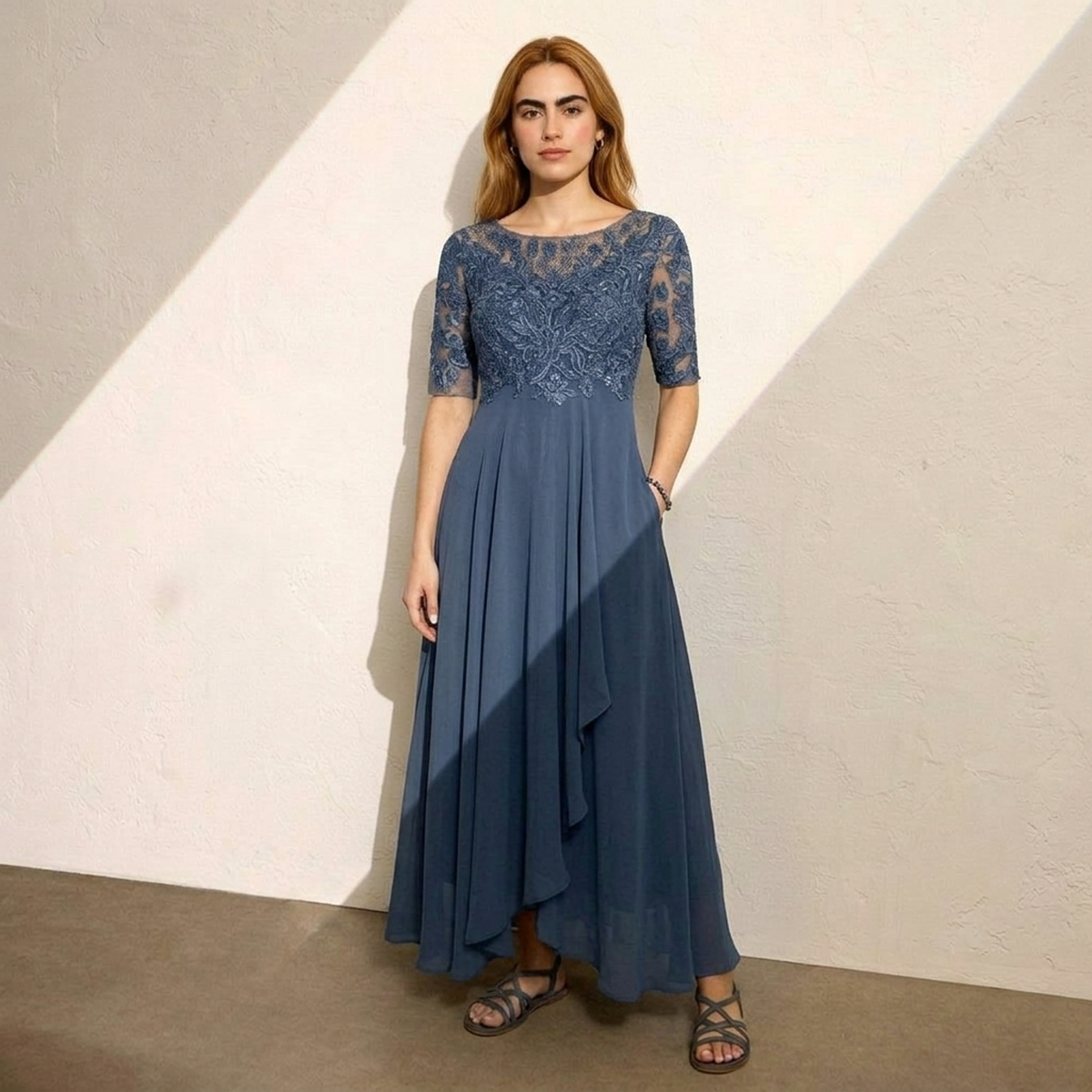 Timeless Elegance Lace Midi Dress | Special Occasion Dunkelblau