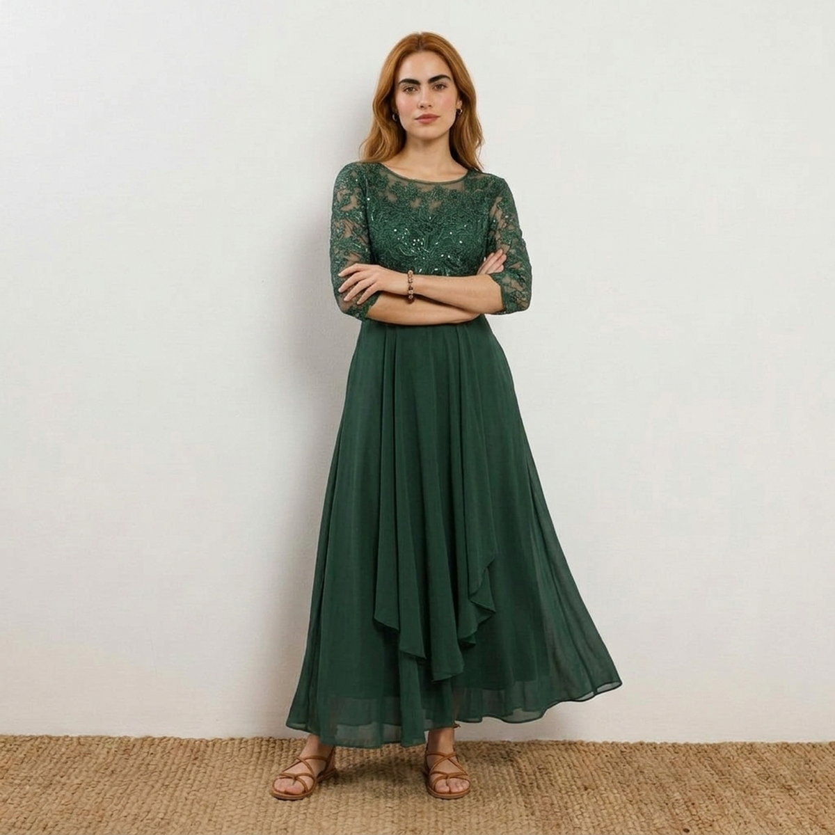 Timeless Elegance Lace Midi Dress | Special Occasion Dunkelgrün