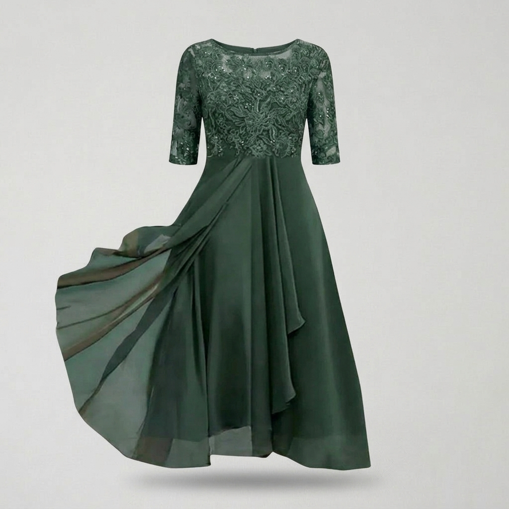 Timeless Elegance Lace Midi Dress | Special Occasion Dunkelgrün