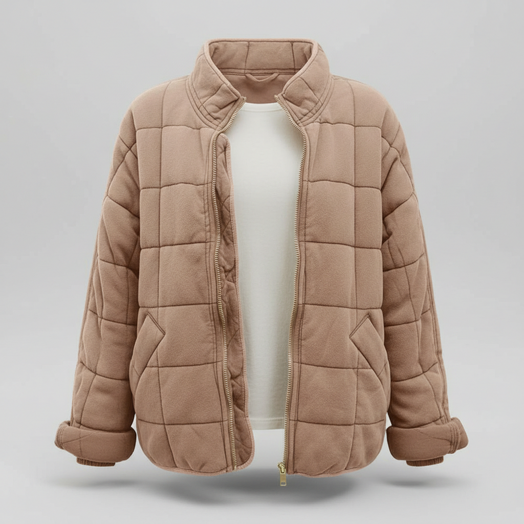 Chic Oversized Quilted Bomber Jacket Dusty Pink
