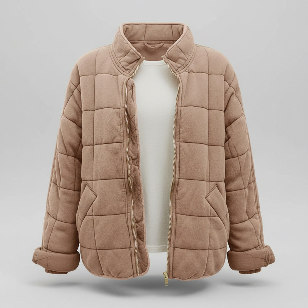 Chic Oversized Quilted Bomber Jacket Dusty Pink