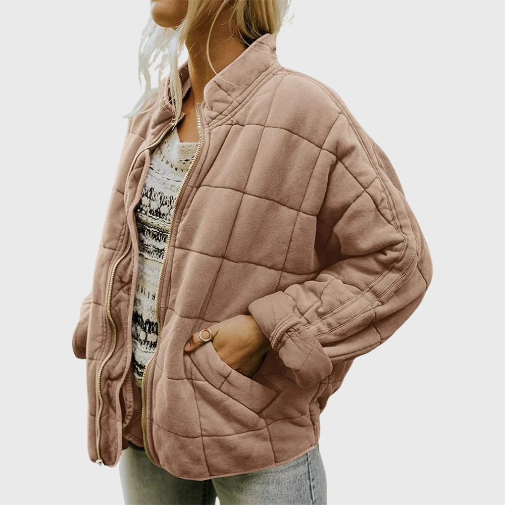 Chic Oversized Quilted Bomber Jacket Dusty Pink