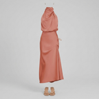 Radiant Draped Midi Dress | Elegant Halter Neck Gown Dusty Rose