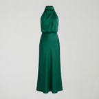 Radiant Draped Midi Dress | Elegant Halter Neck Gown Emerald Green