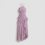 Plissiertes Maxikleid mit Rüschen Flieder