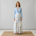 Azure Bloom Floral Maxi Dress - Elegant Comfort Hellblau/Weiß/Blau/Gold