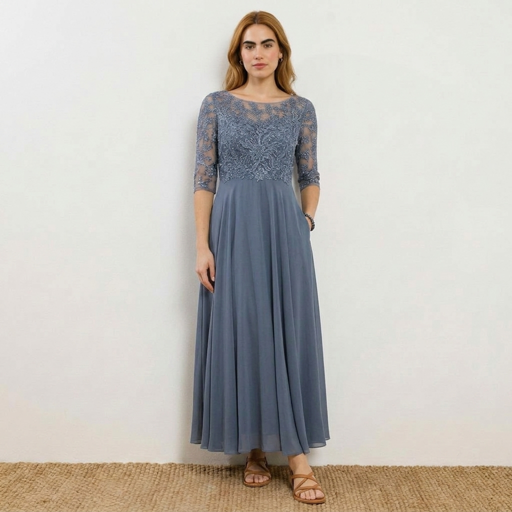 Timeless Elegance Lace Midi Dress | Special Occasion Grau