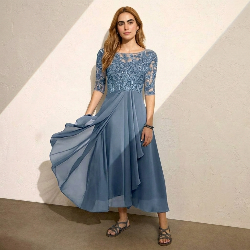 Timeless Elegance Lace Midi Dress | Special Occasion Grau