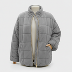 Chic Oversized Quilted Bomber Jacket Gray